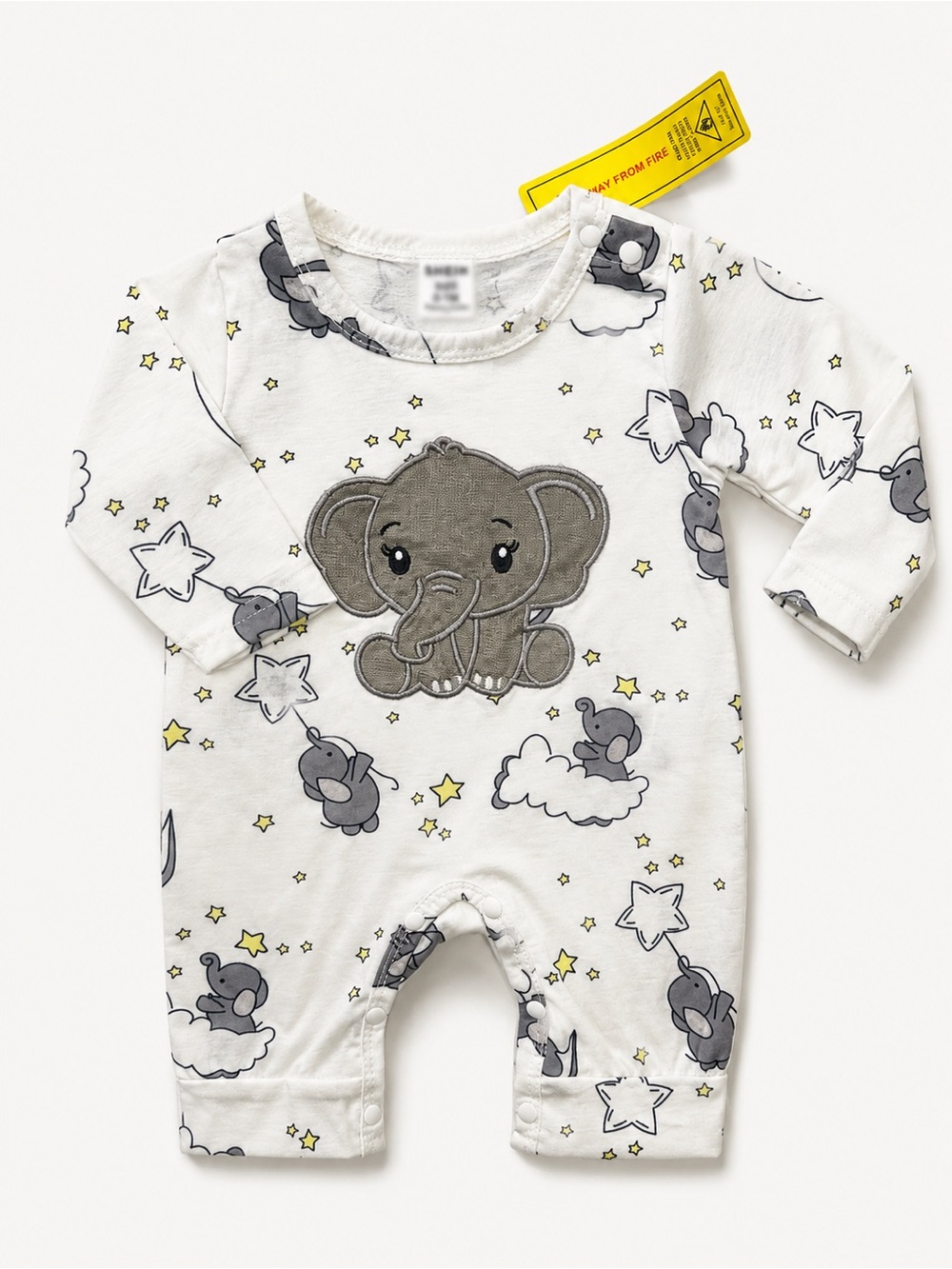 Baby Footie with Gray Elephant and Yellow Stars